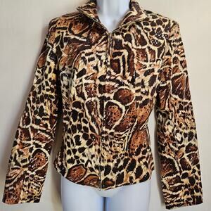 View Animal Print Blazer Size 8 Zip Up Sequin Brown Black Cheetah Leopard Mature